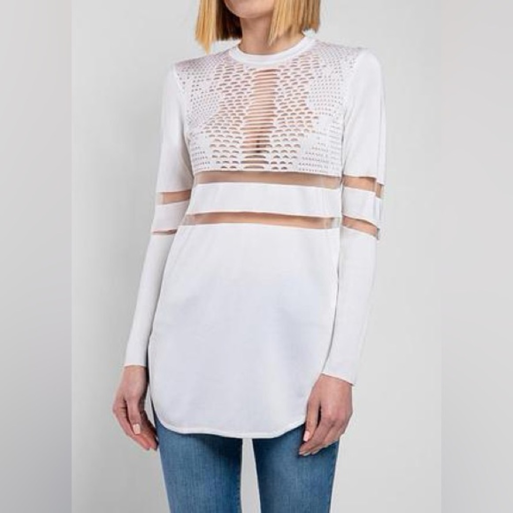 ALEXANDER WANG BY H&M Long sleeve White Mesh Sheer Shirt dress Top Size Medium